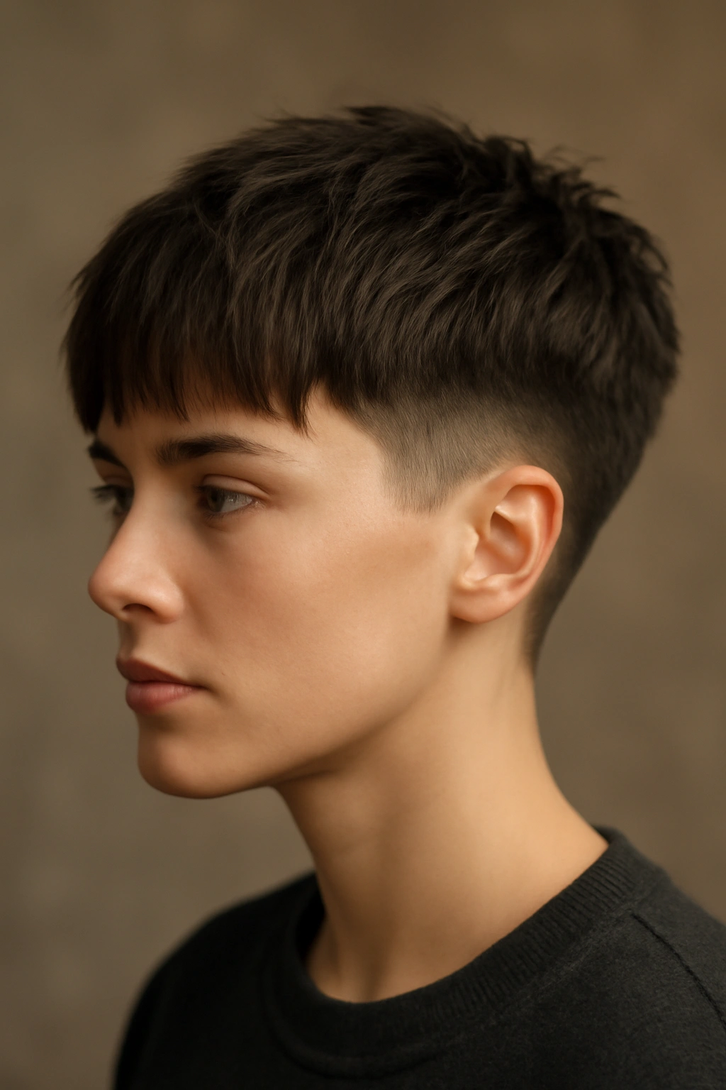 12 Short Layered Haircuts With Bangs That Actually Work 11 Tapered fade hairstyle with longer top layers and bangs