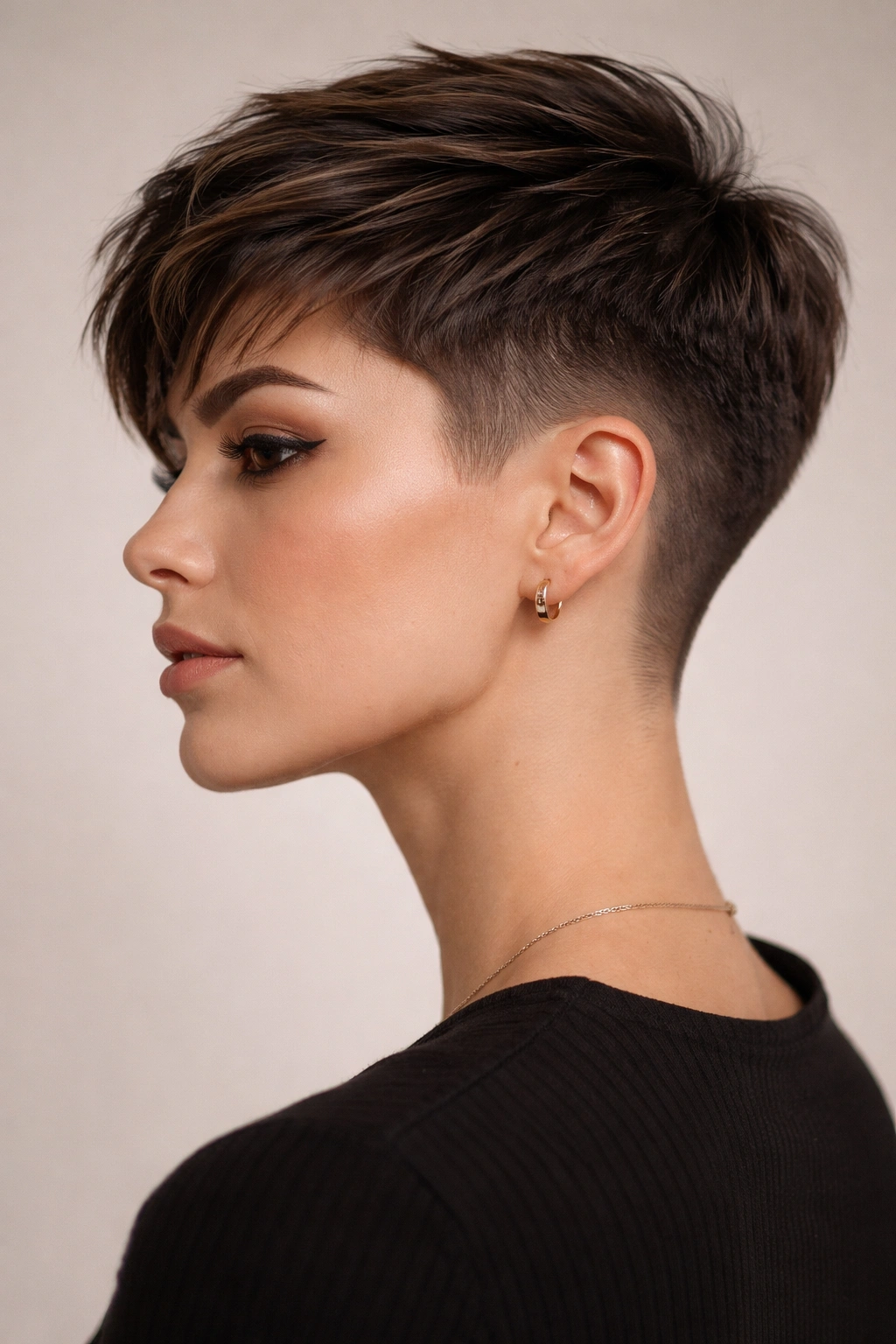 Person with tapered fade pixie showing gradual length transitions along the head