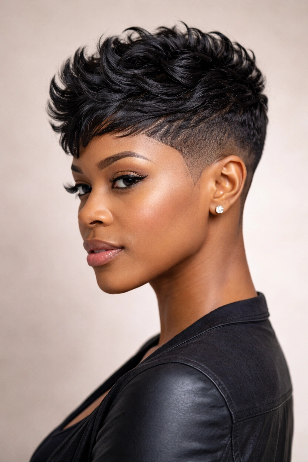Portrait showing longer top with tapered fade on the sides