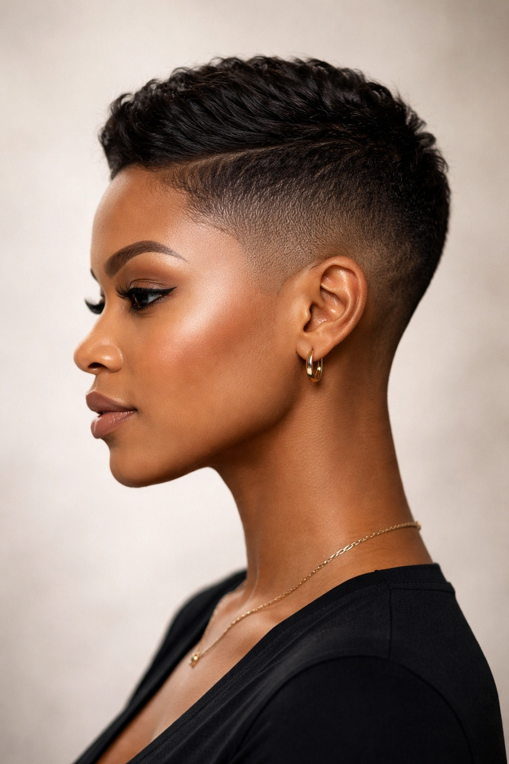 10 Short Taper Haircuts That Look Sharp On Women 11 Head-and-shoulders portrait of a person with a sharp tapered haircut