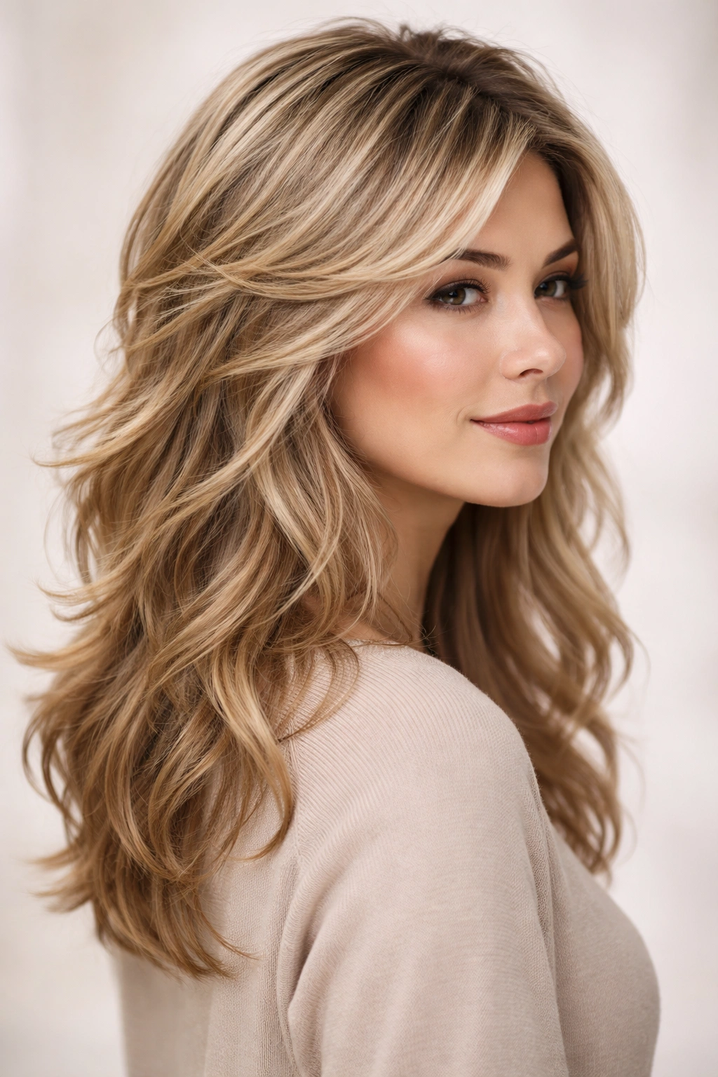 Tapered layered cut with waves adding movement on fine hair