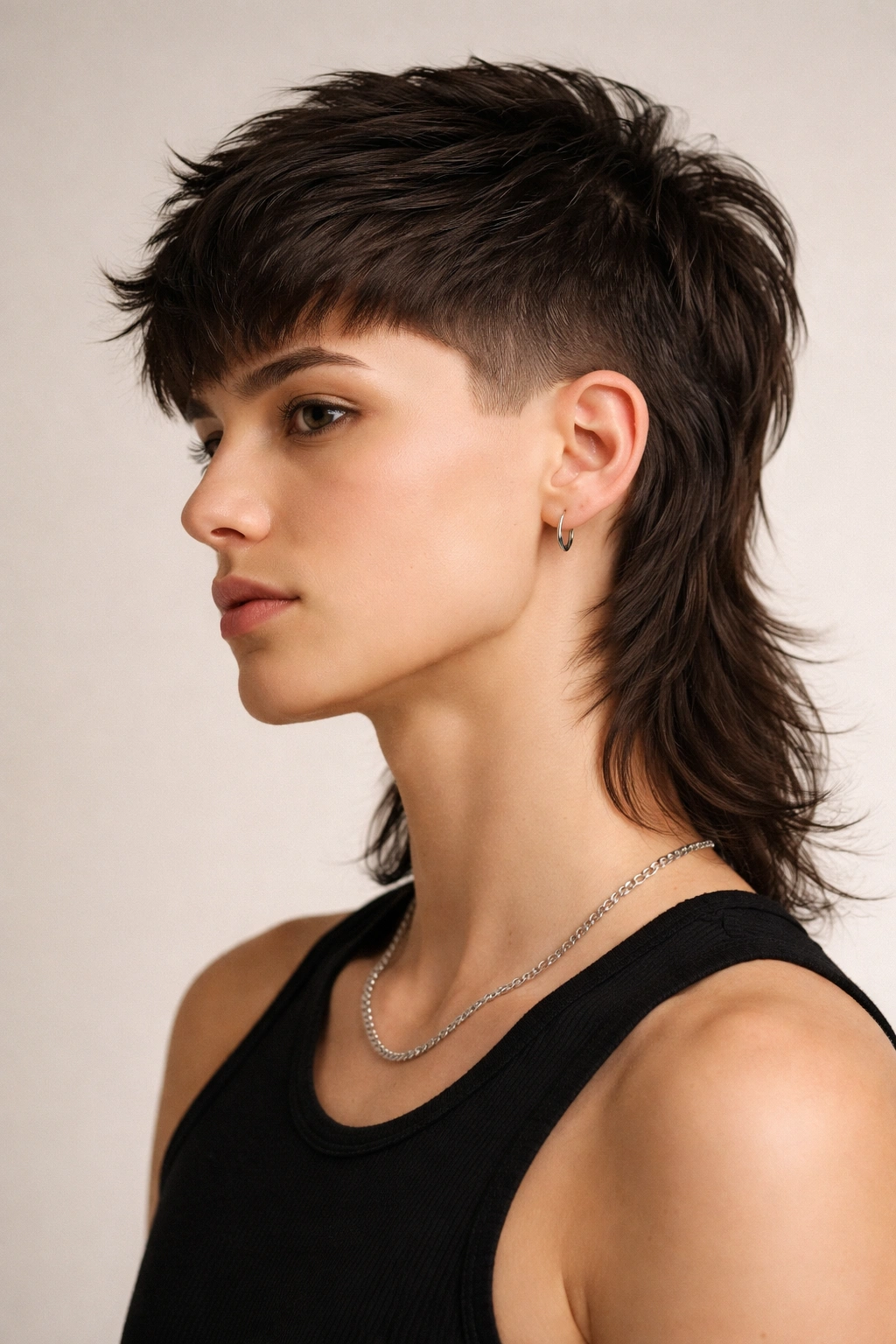 Portrait of a person with a tapered mullet and gradual side and back taper