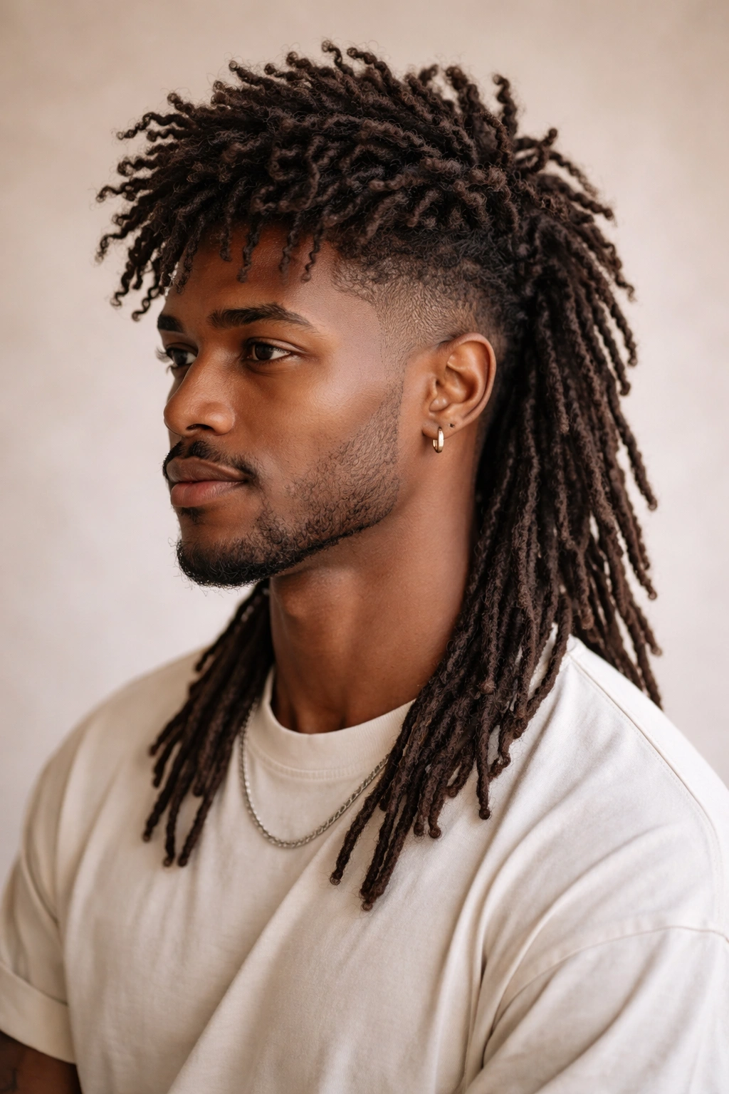 10 Mullet Loc Styles That Look Absolutely Stunning 2 Close-up headshot of tapered mullet locs with textured top and longer back