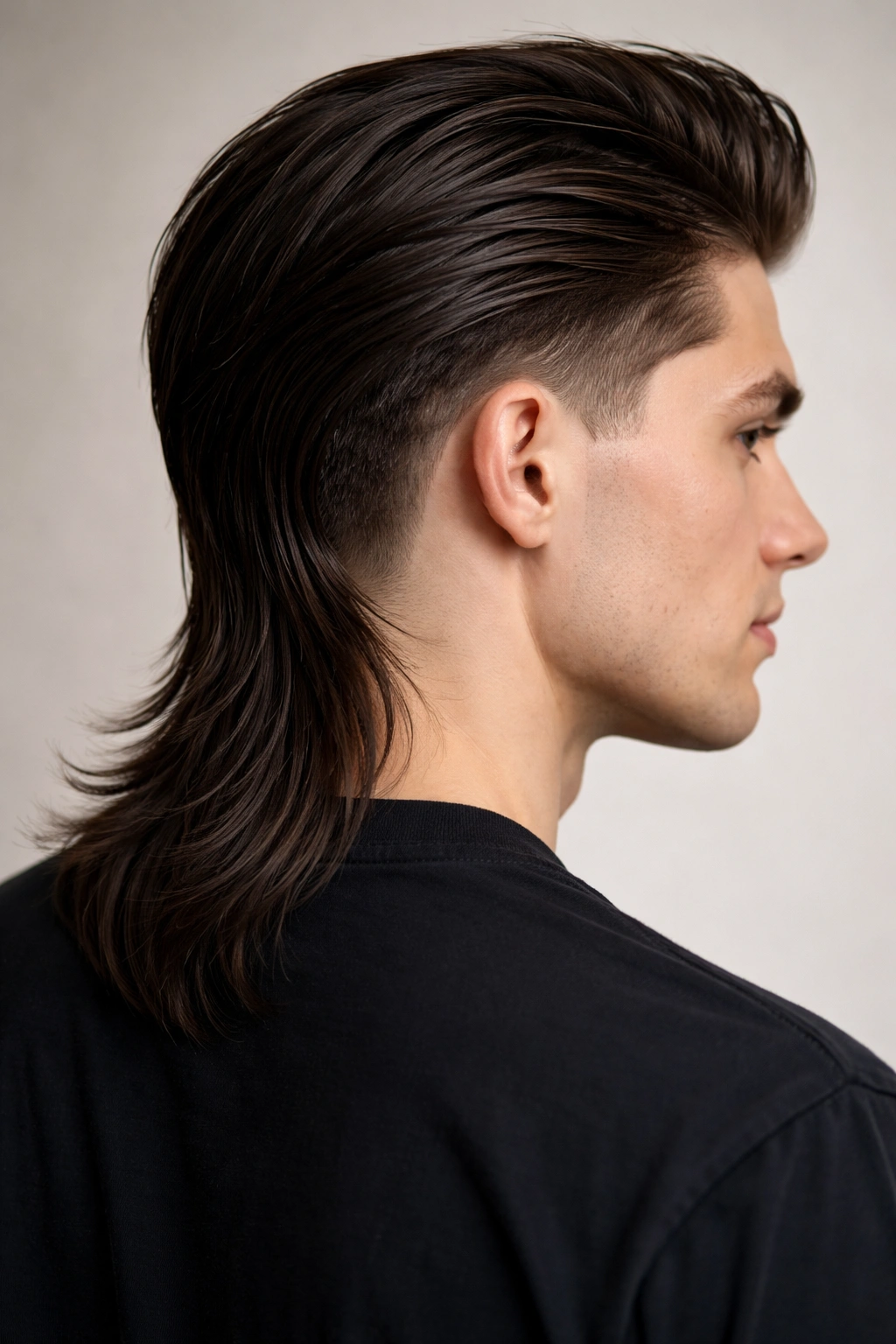 Portrait of tapered nape mullet with a sharp line and longer back