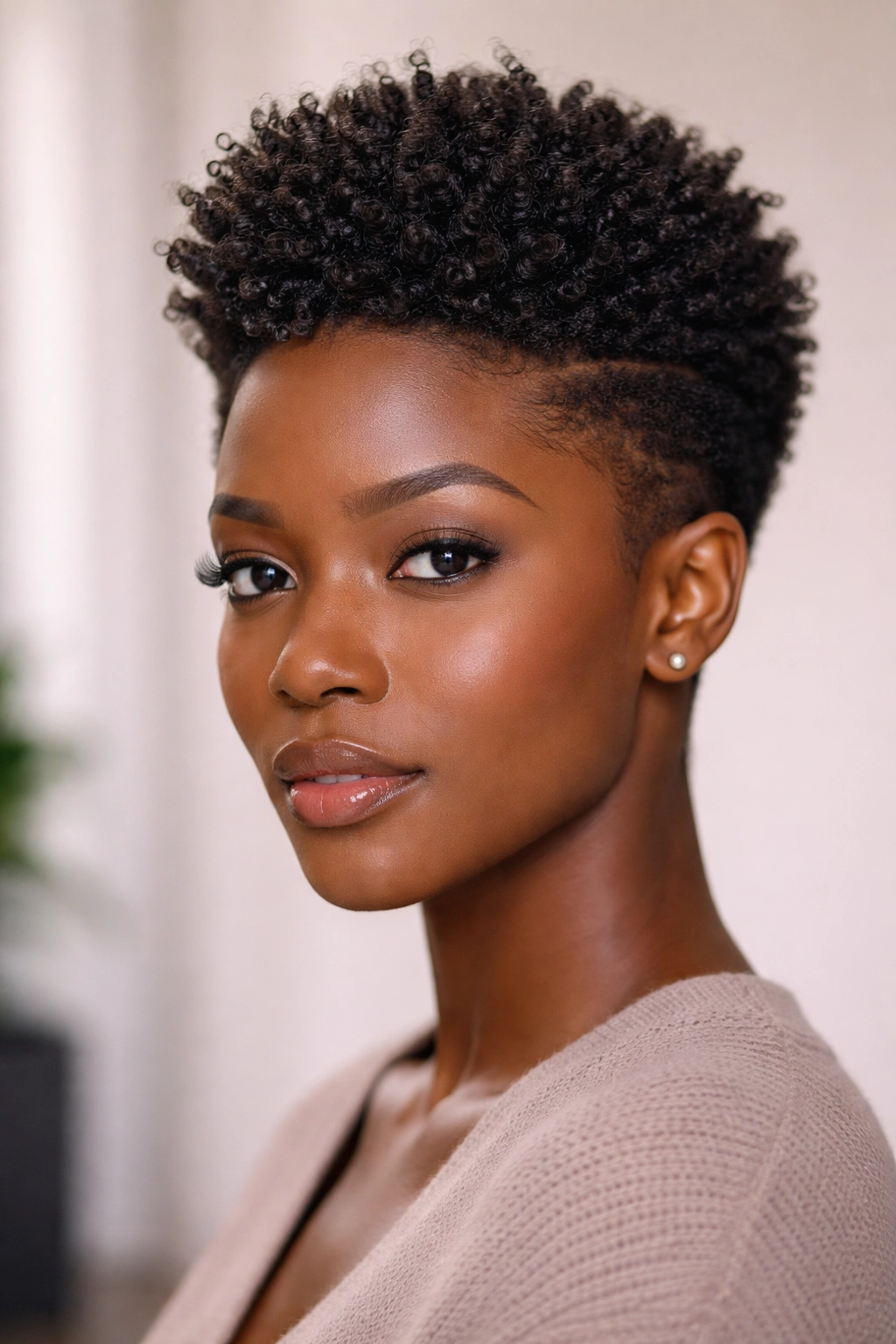 4C hair tapered natural close-up with voluminous crown and short sides