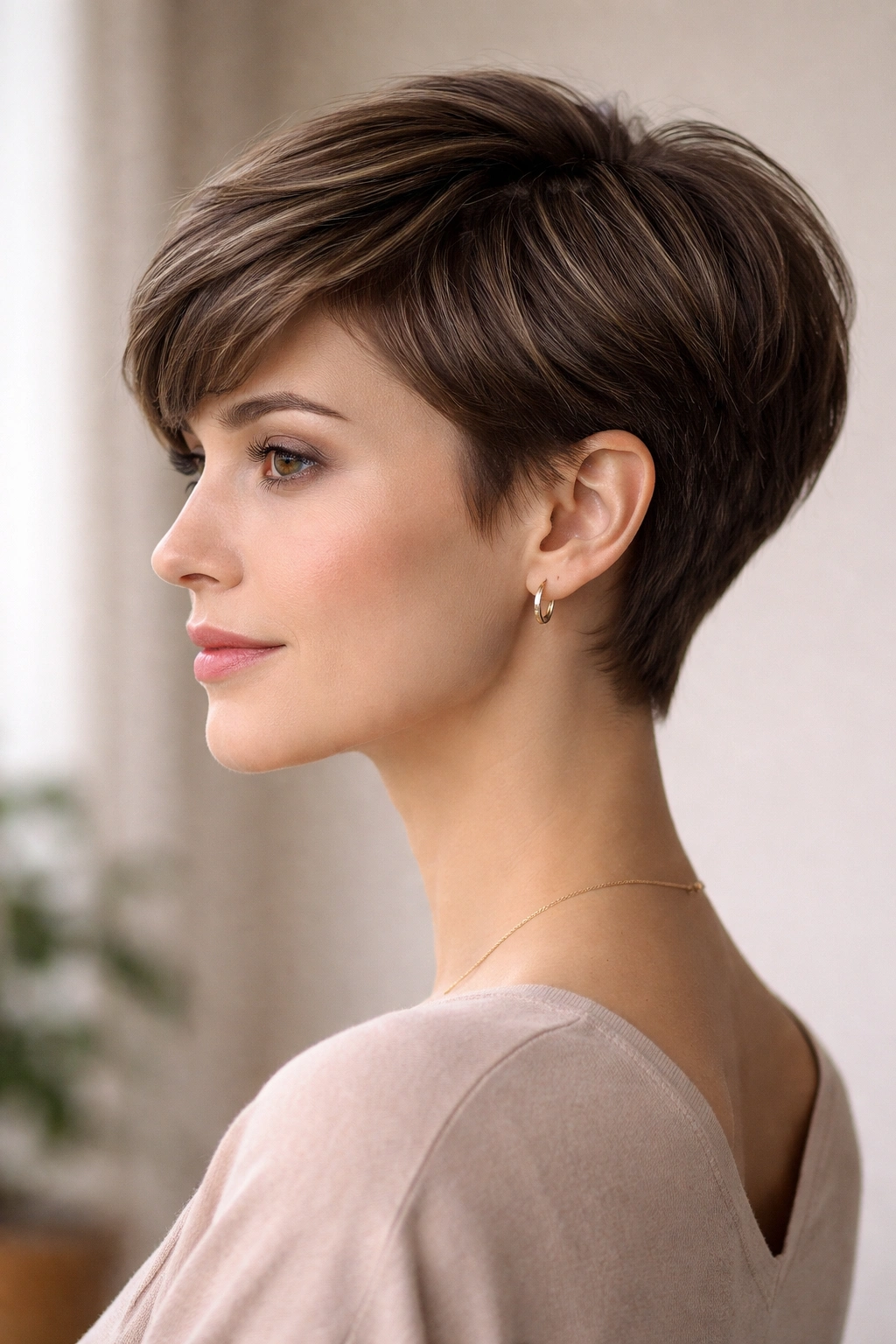 15 Pixie Cuts That Suit Every Face Shape 14 Profile view of a tapered pixie cut balancing a narrow or oblong face.