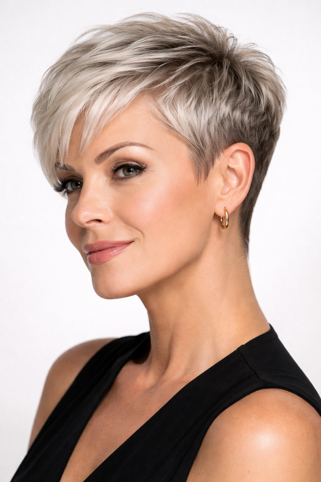 Tapered pixie with clean silhouette and bold color