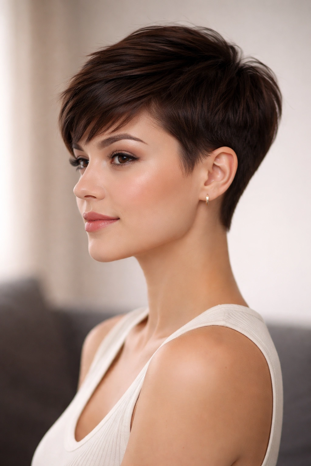 Tapered pixie with smooth top and short tapered sides