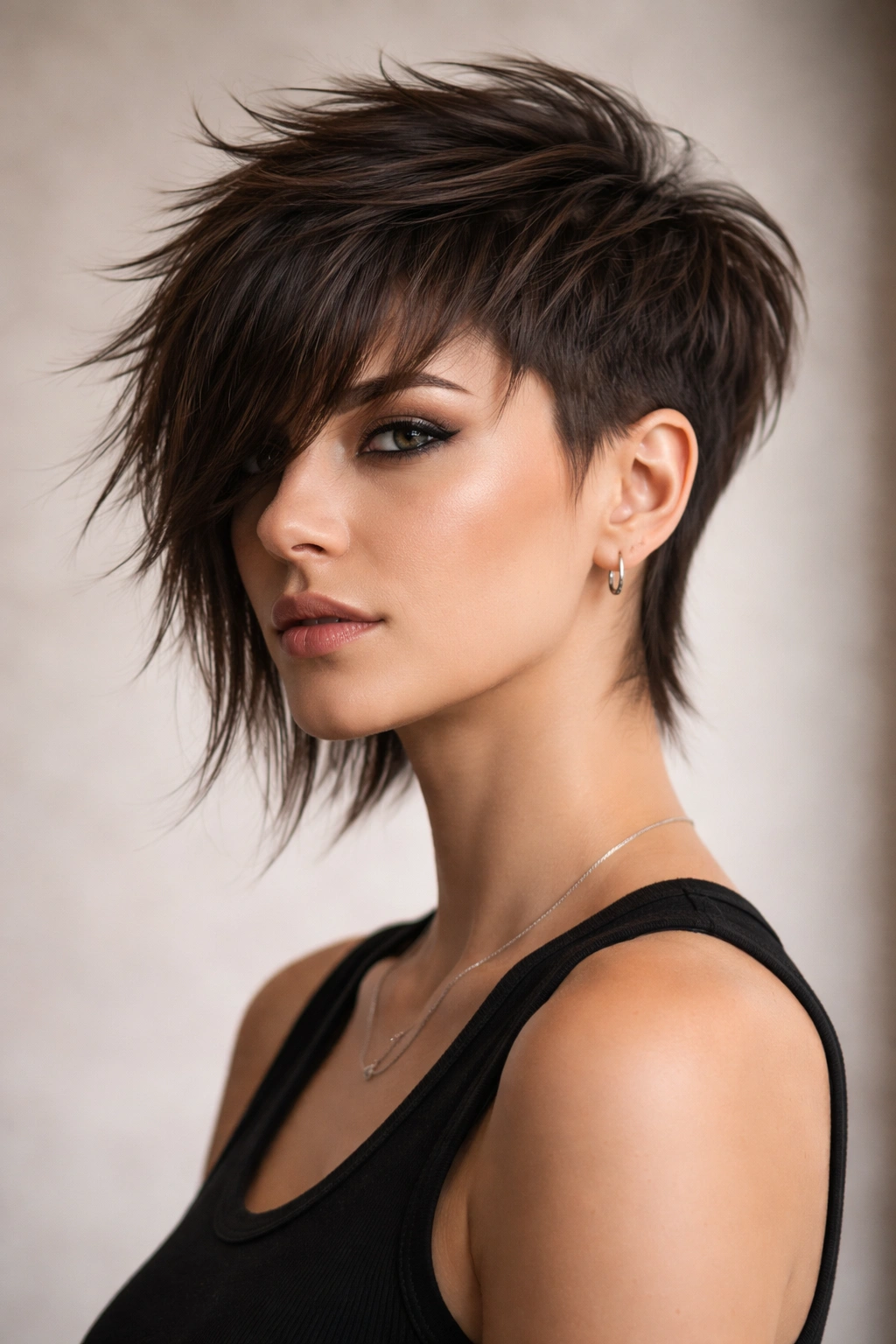 10 Short Taper Haircuts That Look Sharp On Women 3 Three-quarter portrait of Tapered Asymmetrical Shag with layered top and sharp taper