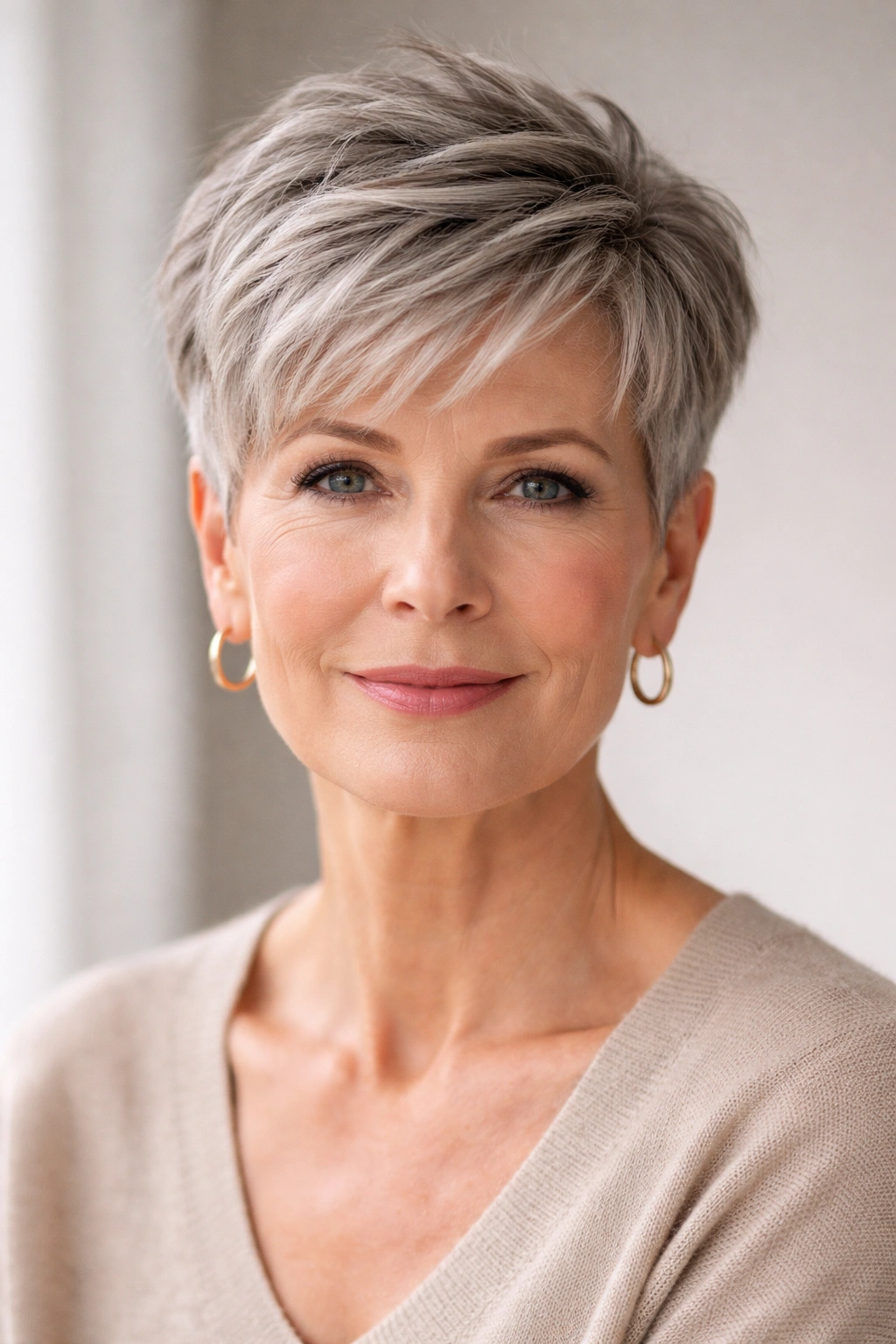 20 Haircuts For Women Over 60 By Face Shape 11 Tapered sides with top length hairstyle on an oblong-faced model