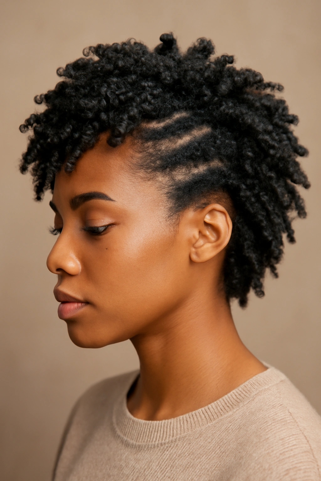 10 Twist Out Styles for Short Natural Hair to Copy 9 Close-up of tapered twists from thick roots to thin ends on short natural hair