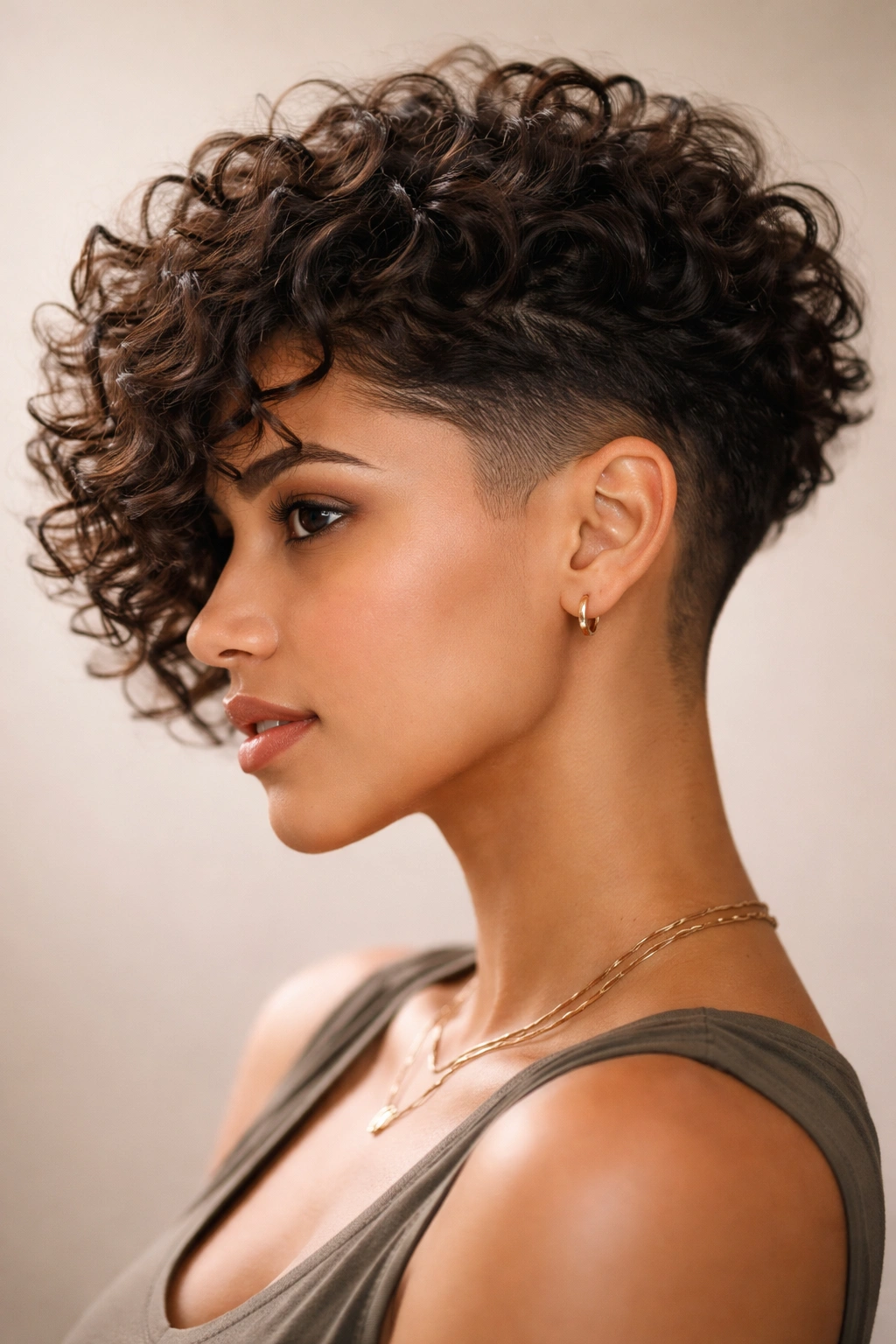20 Curly Bob Styles For Natural And Permed Curls 10 Portrait of Tapered Undercut Curly Bob showing long top and short sides