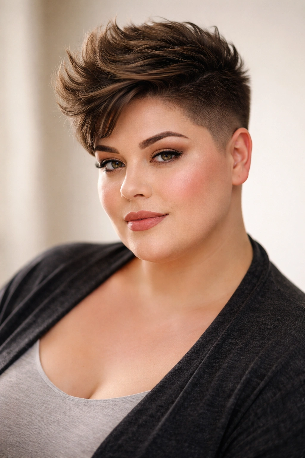 12 Short Haircuts For Plus Size Women With Round Faces 4 Tapered undercut with short sides and longer top highlighting vertical elongation