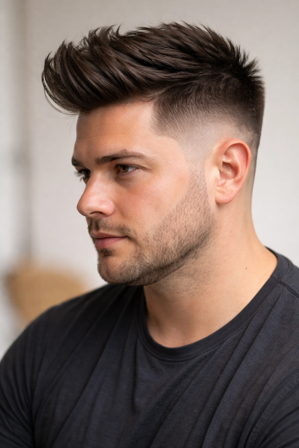 10 Haircuts For A Round Face And Double Chin 9 Head-and-shoulders shot showing a tapered undercut with longer top.