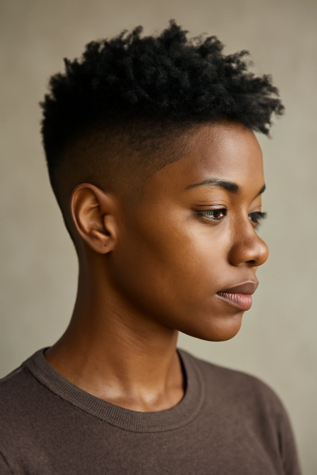 10 Short Haircuts for Black Women With Fine Hair 3 Portrait of a Black woman with a tapered undercut and textured top