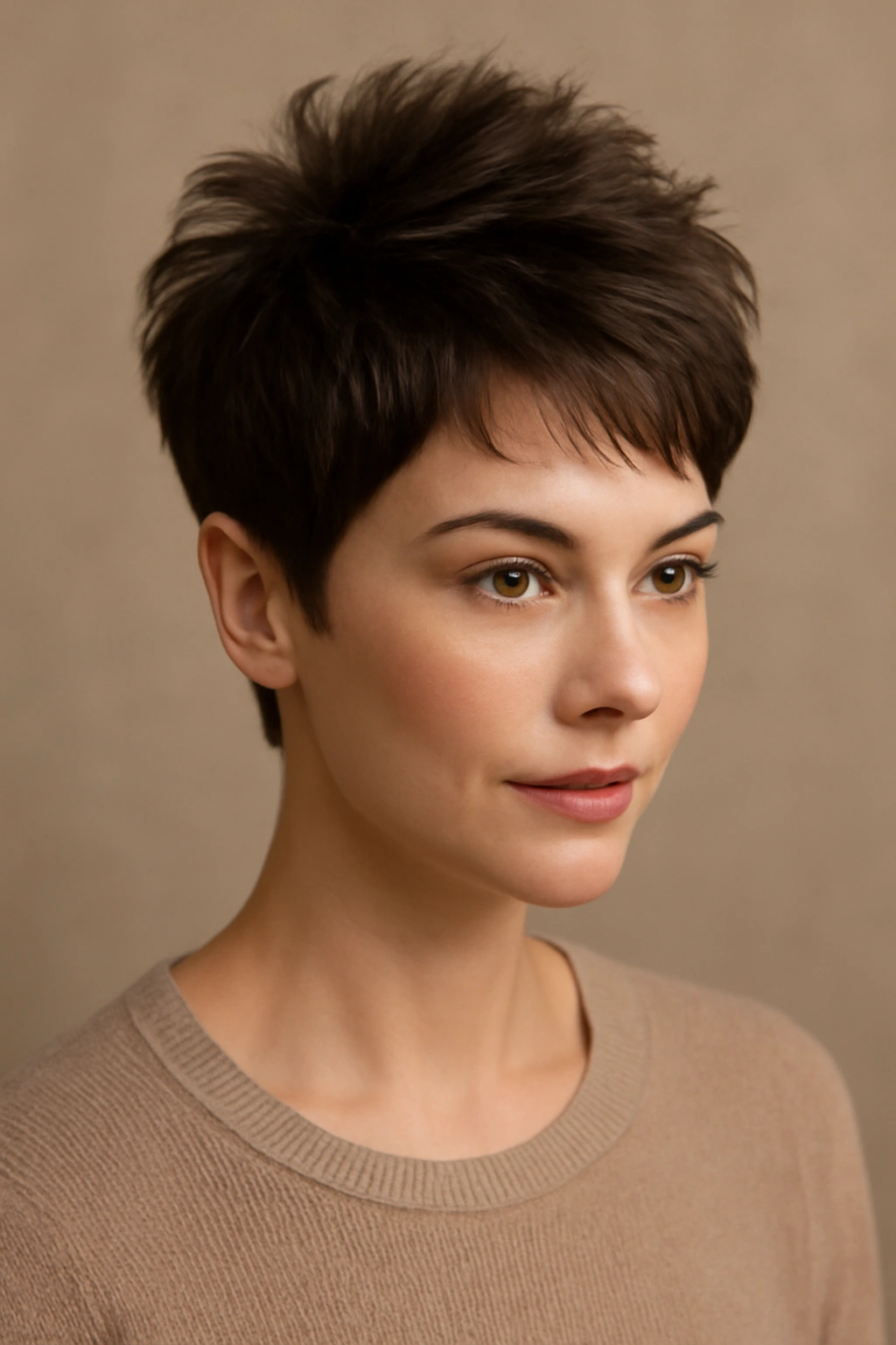 Teased pixie haircut with voluminous crown