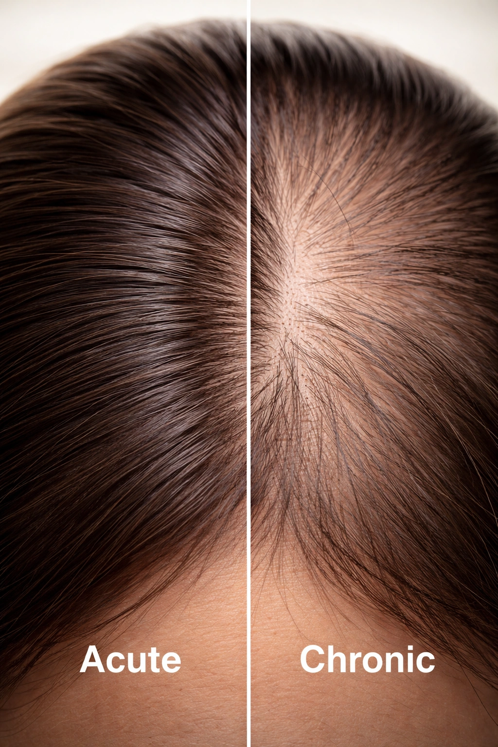 Split-scan of scalp showing contrasting hair density representing acute and chronic telogen effluvium