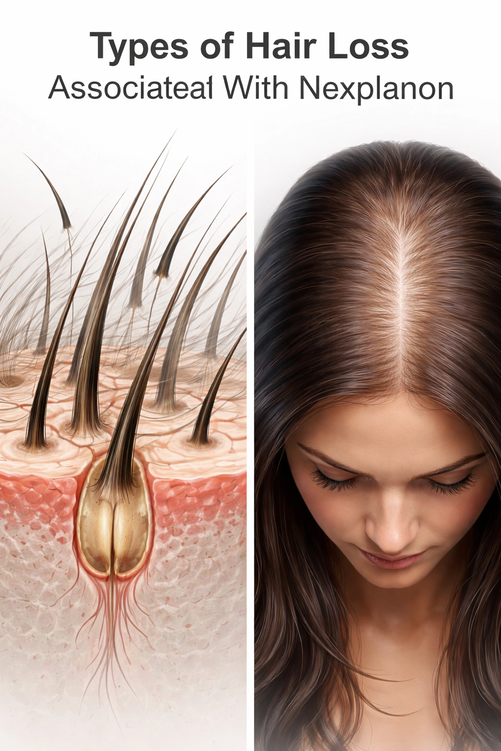 Two patterns of hair loss illustrated around hair follicles