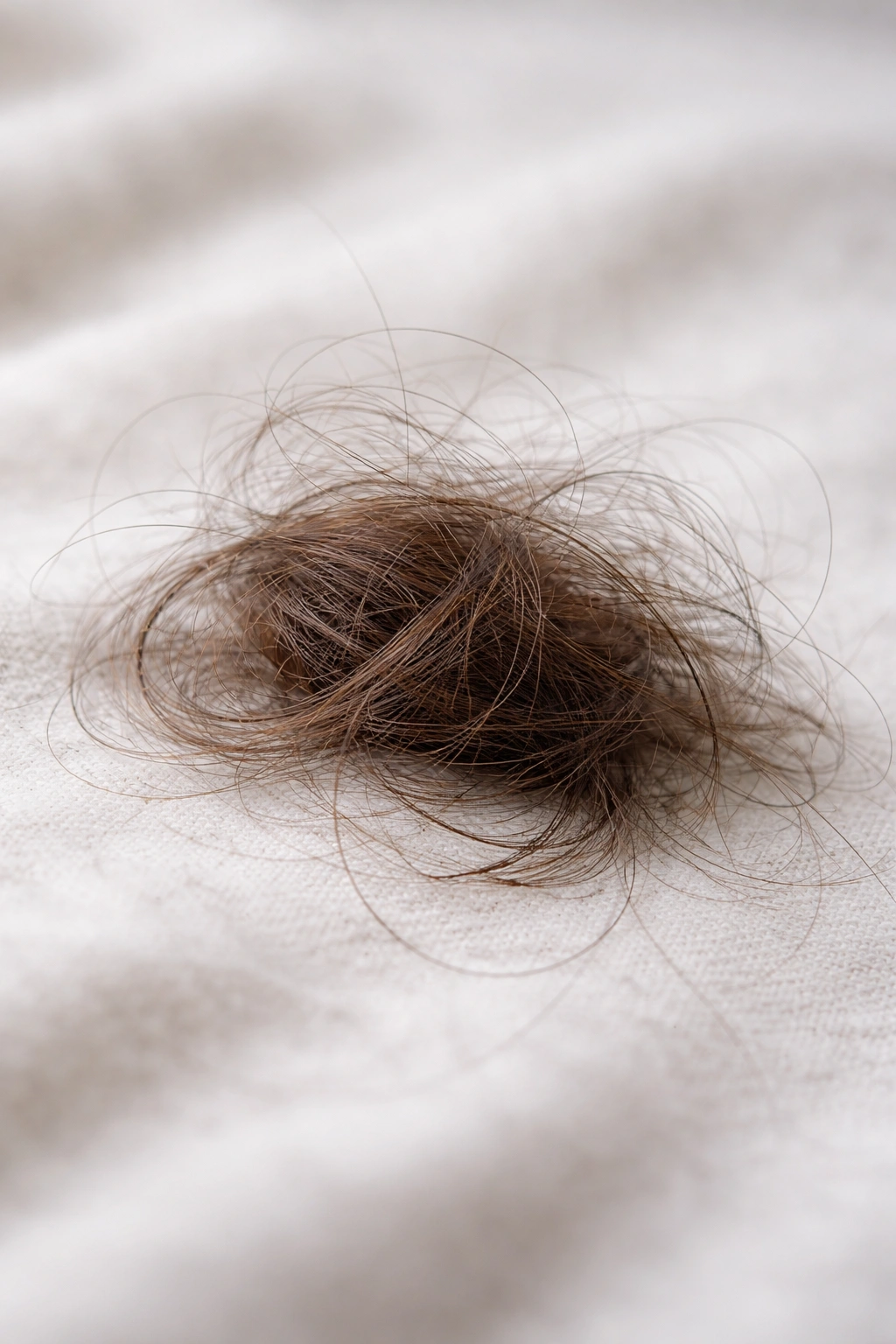 Close-up of hair strands showing shedding associated with telogen effluvium.