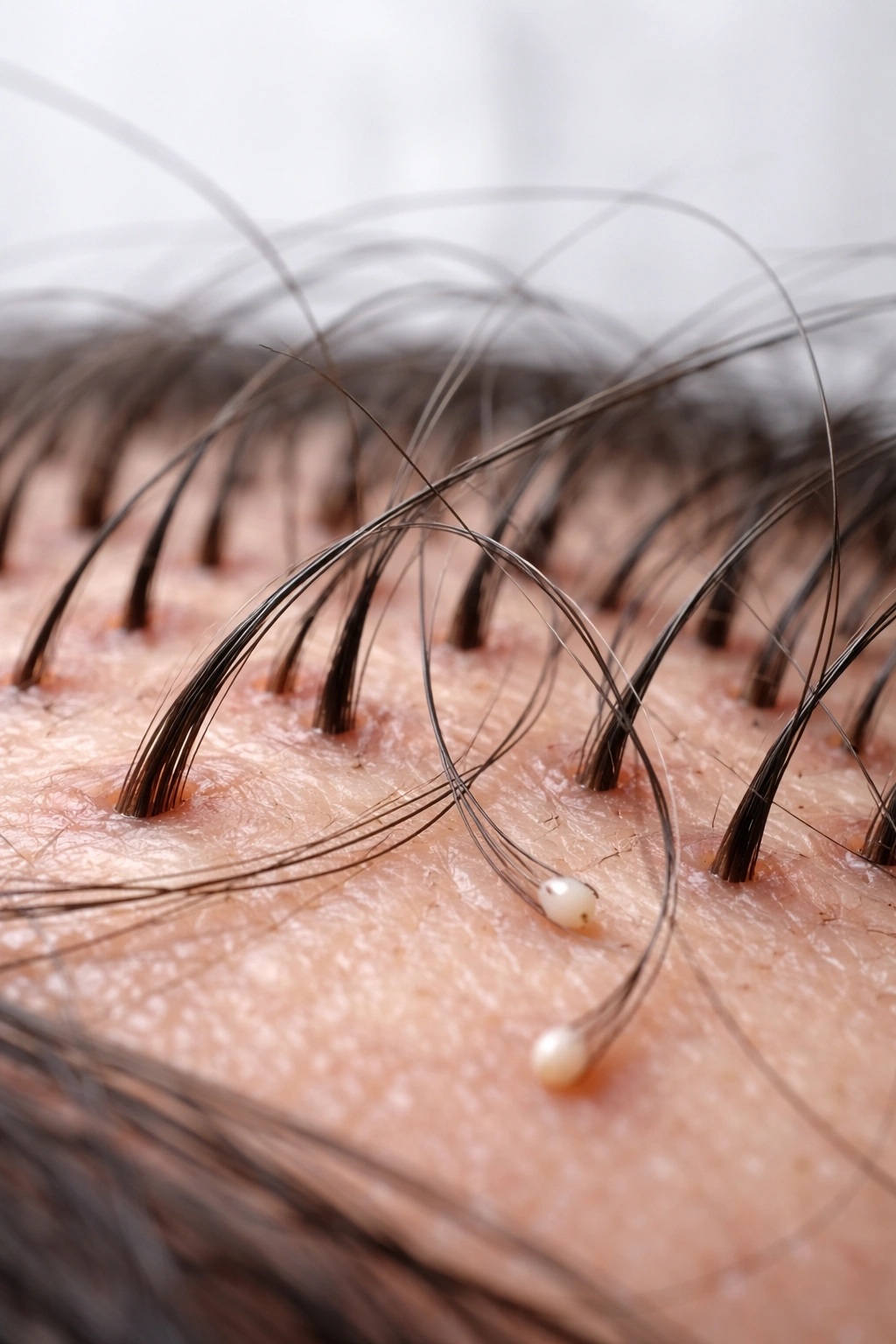 Macro scalp highlighting hair shedding due to telogen effluvium