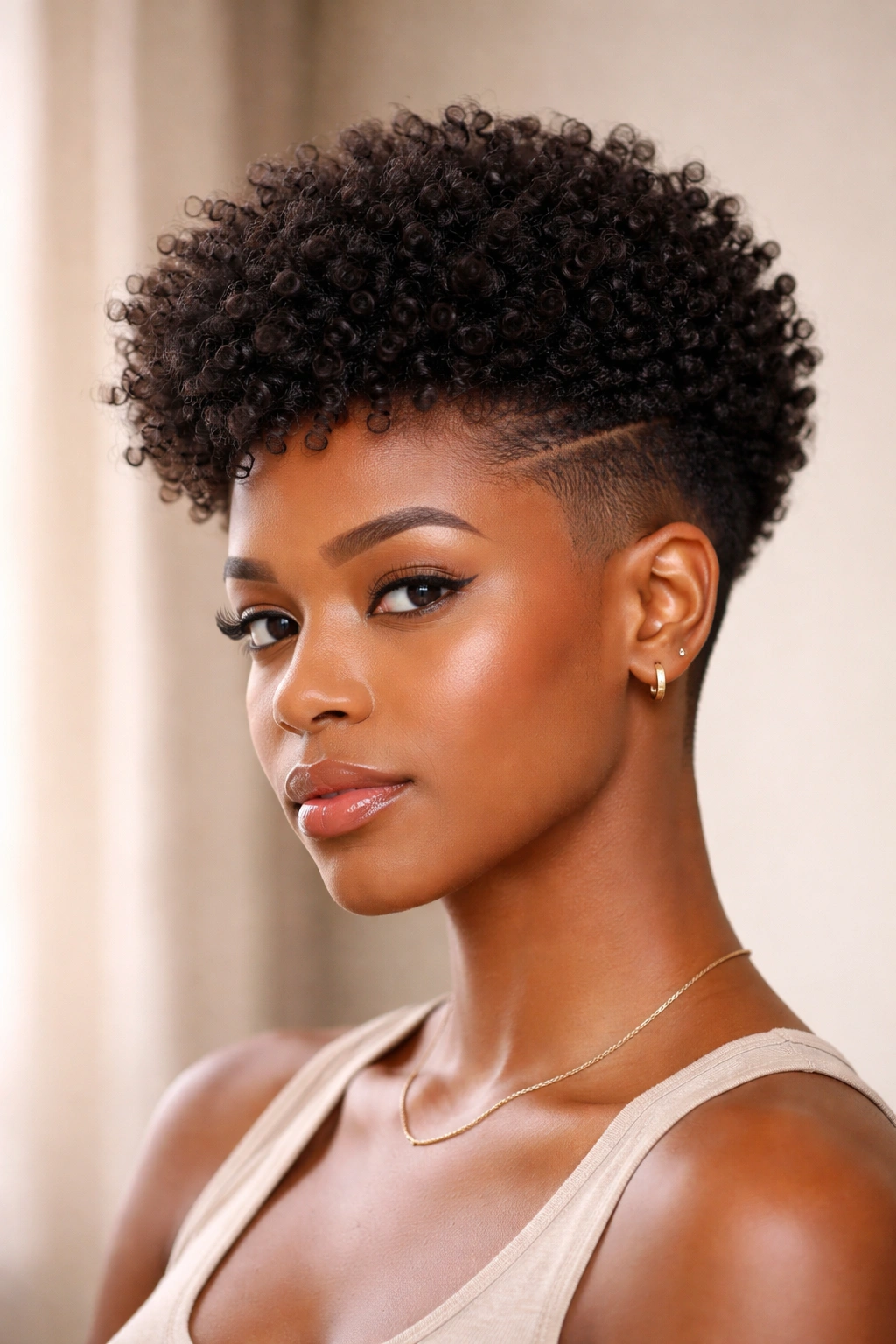 Temple fade with voluminous crown on 4A curls.