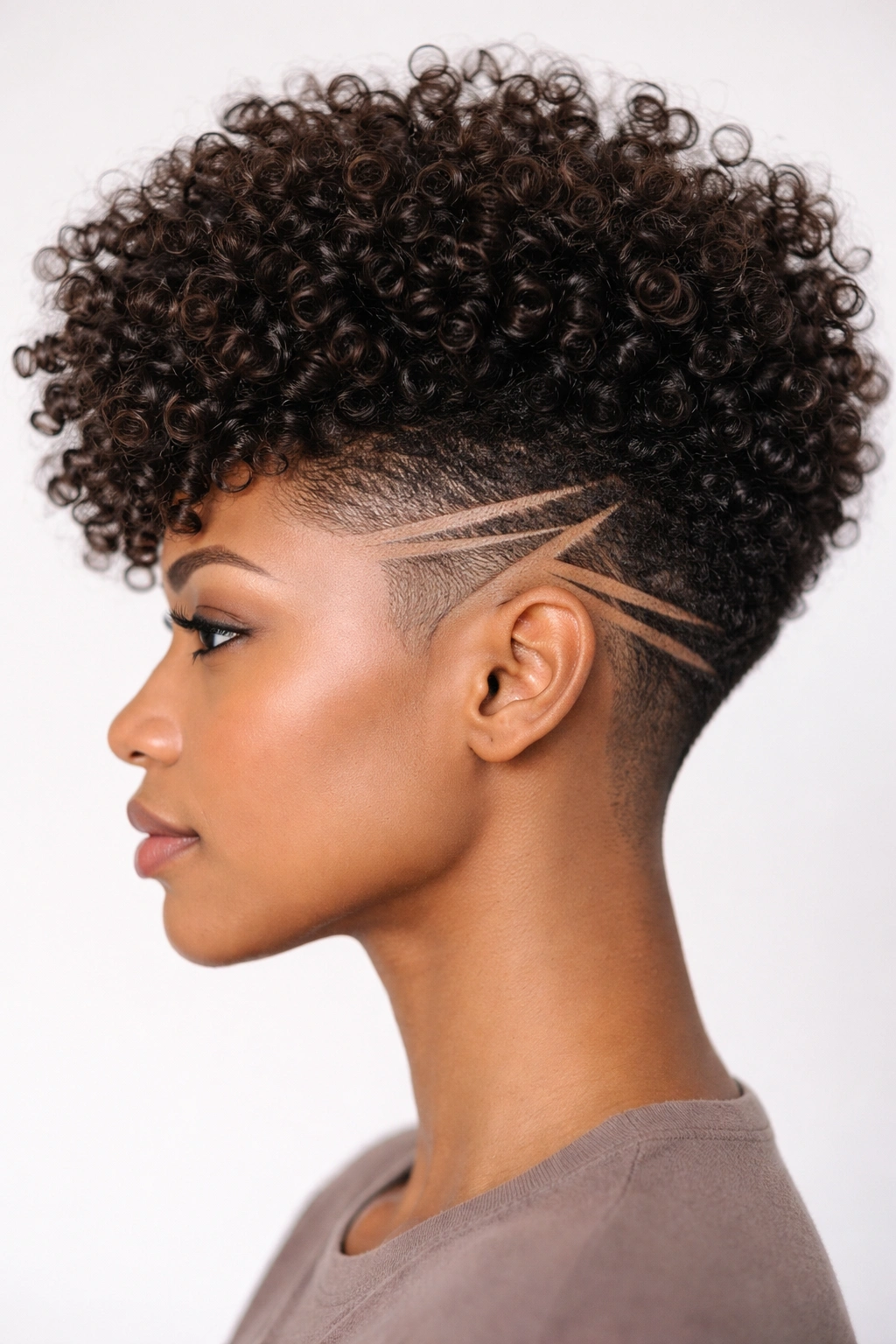 Temple fade with geometric design on 3B curls