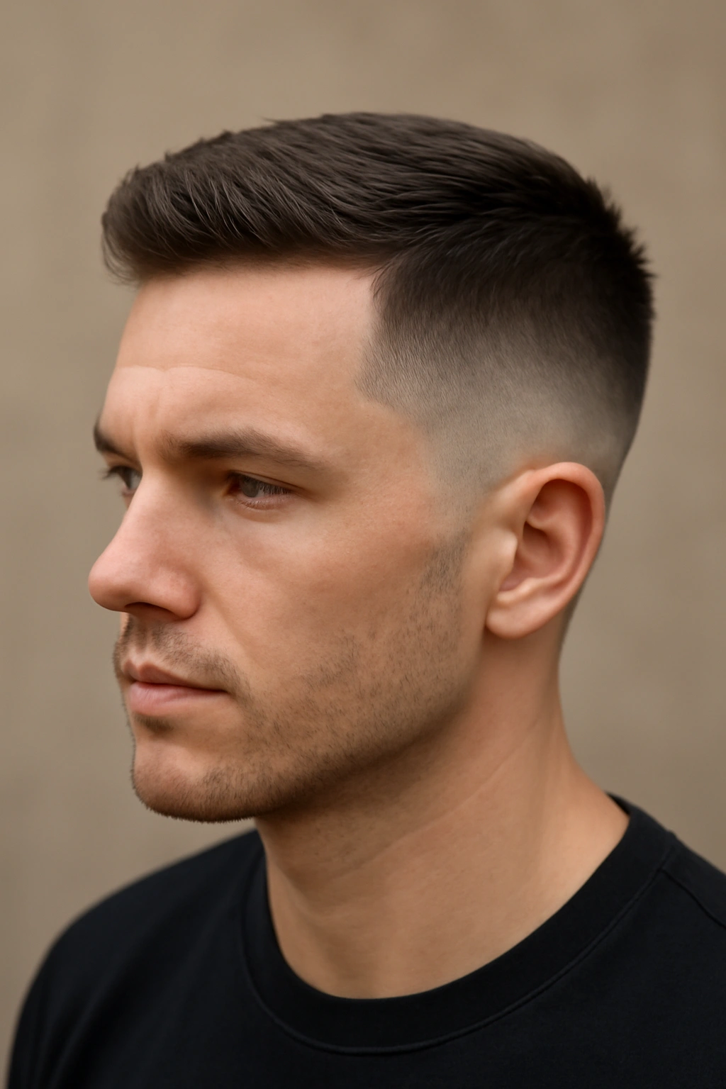 15 Sharp Short Haircuts Every Man Should Try 10 Portrait of a man with a temple fade, crisp temple lines and longer top for versatile styling.