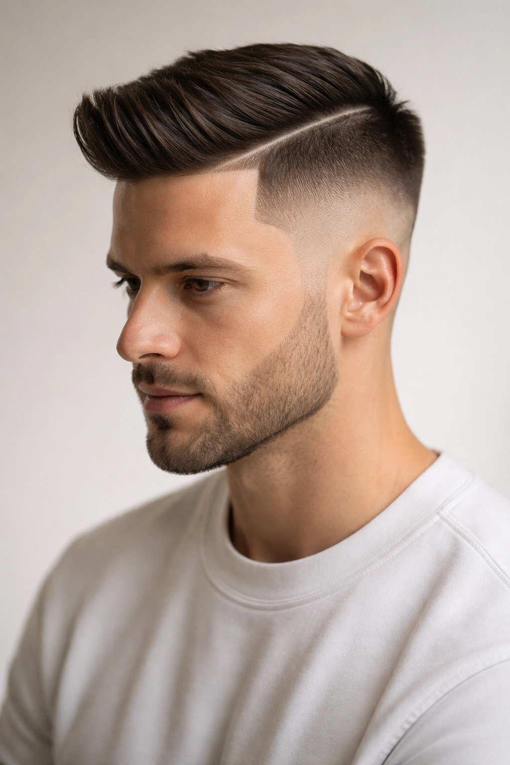 10 Temp Fade Haircuts For A Clean Sharp Look 10 Head-and-shoulders portrait showing temp fade with a hard part line