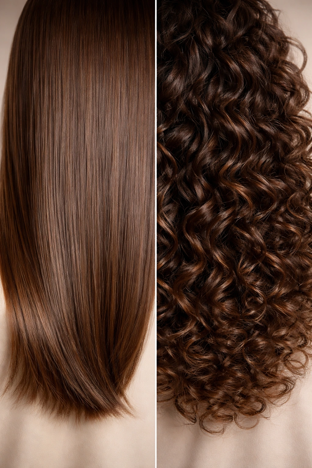 Close-up showing straight vs curly hair textures to illustrate trimming intervals