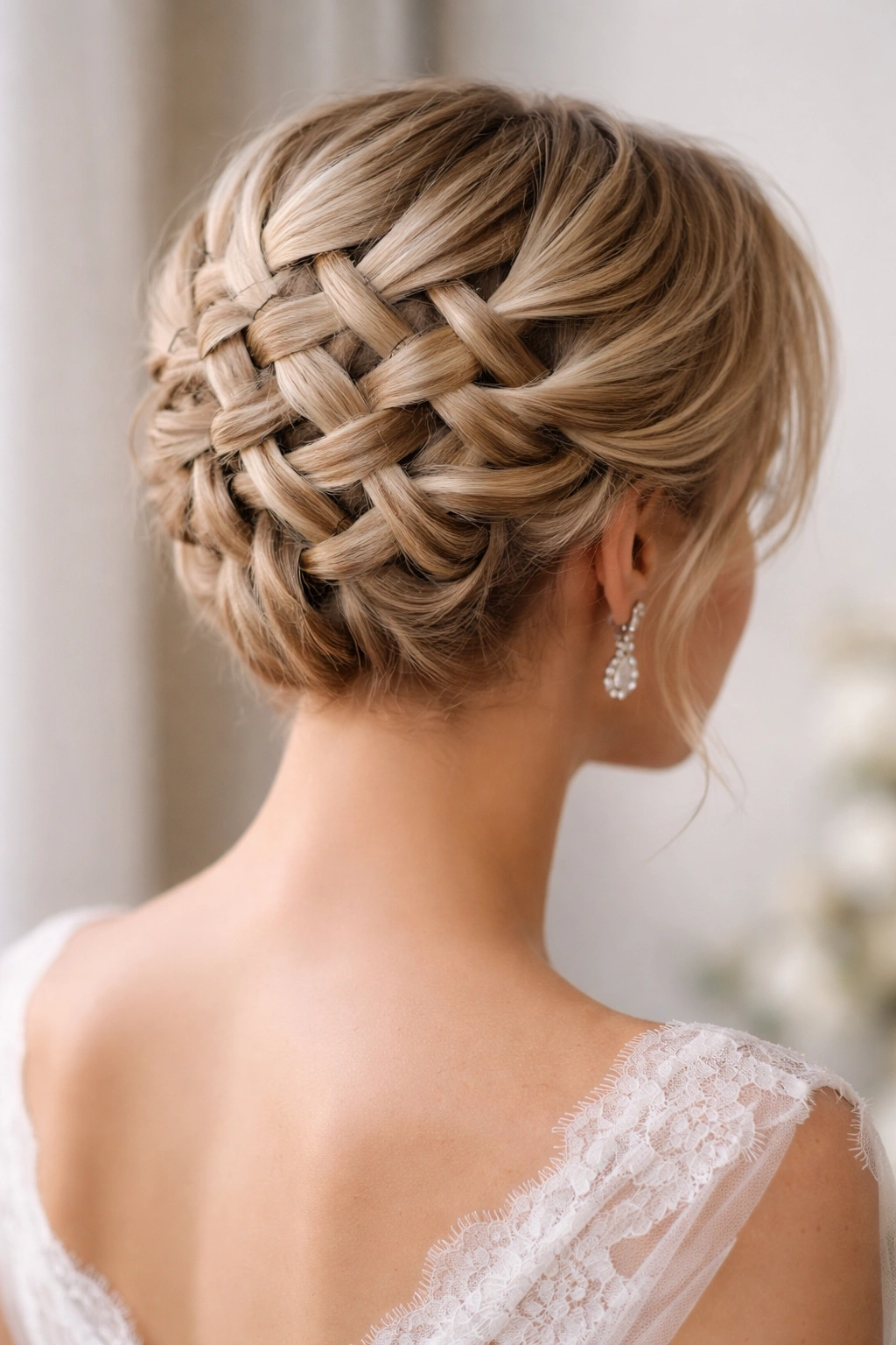 Back view of a multi-pin texture weave on short hair