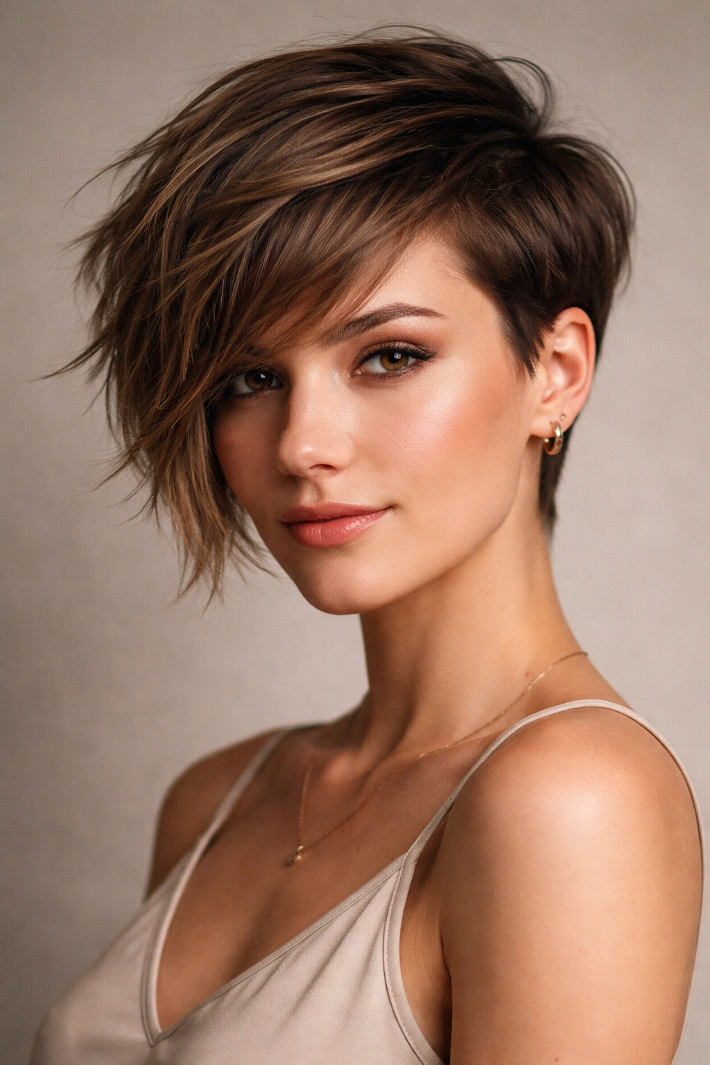 Asymmetric short hairstyle showing different lengths on each side