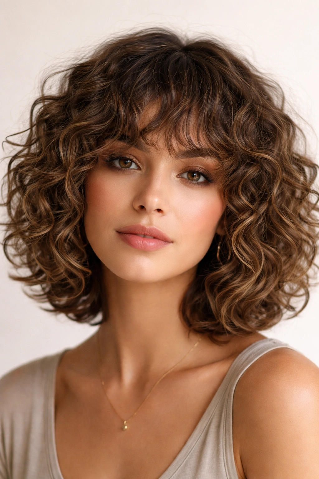 20 Curly Bob Haircuts That Flatter Every Face 18 Curly bob with textured bangs blending into layered curls.