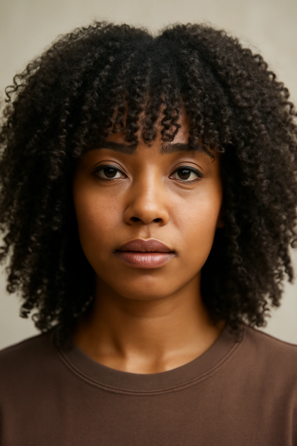 12 Bangs Hairstyles That Flatter Black Women 9 Close-up of natural curls with textured bangs