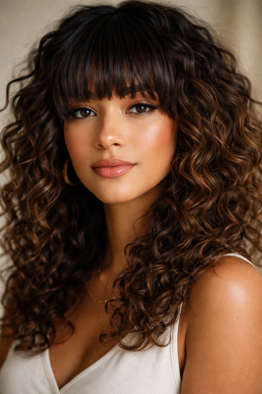 18 Gorgeous Ways To Wear Bangs With Curly Hair 4 Blunt bangs on curly hair showing texture and movement