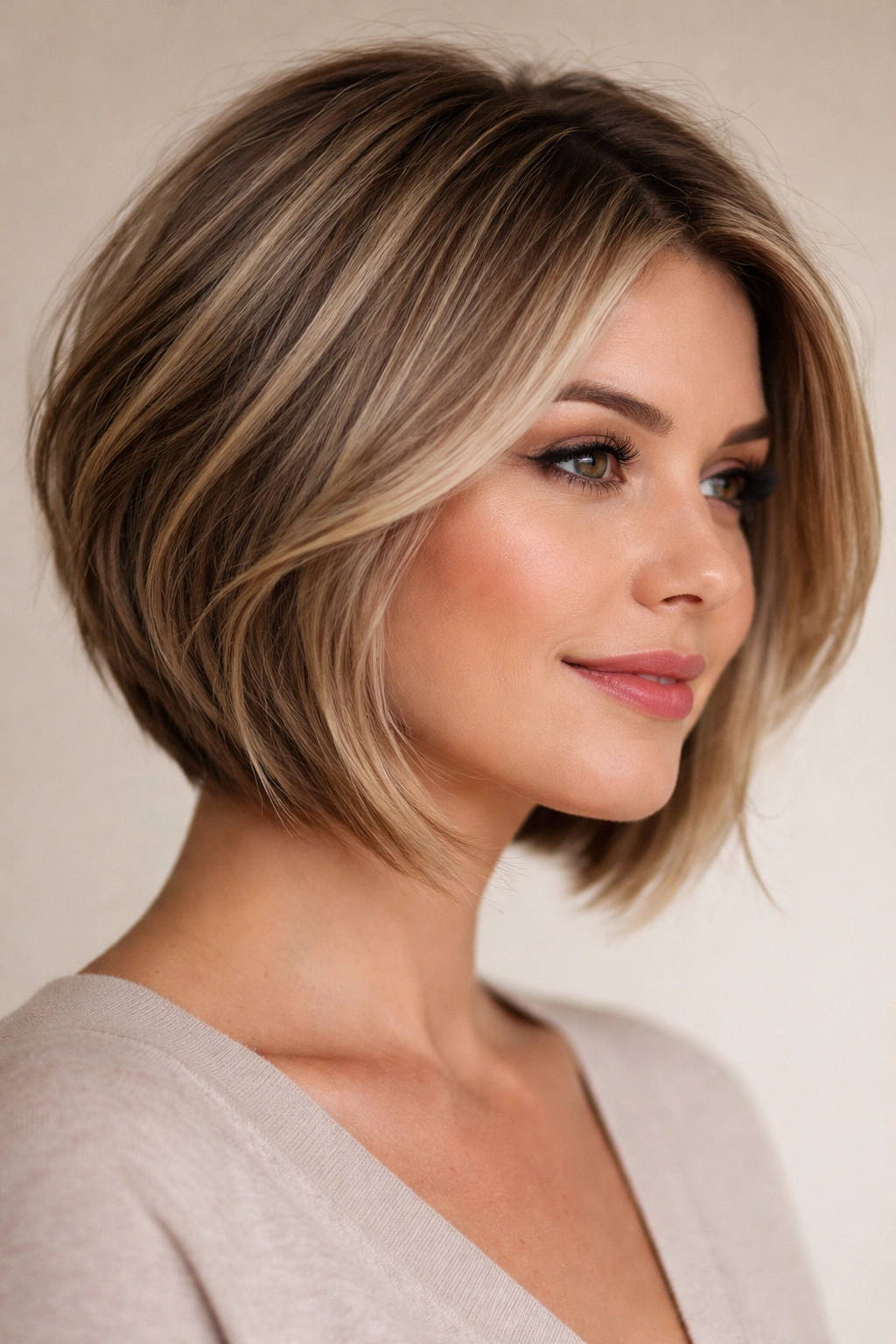 10 Short Haircuts That Minimize A Double Chin 2 Textured bob with angled front layers framing the cheekbones