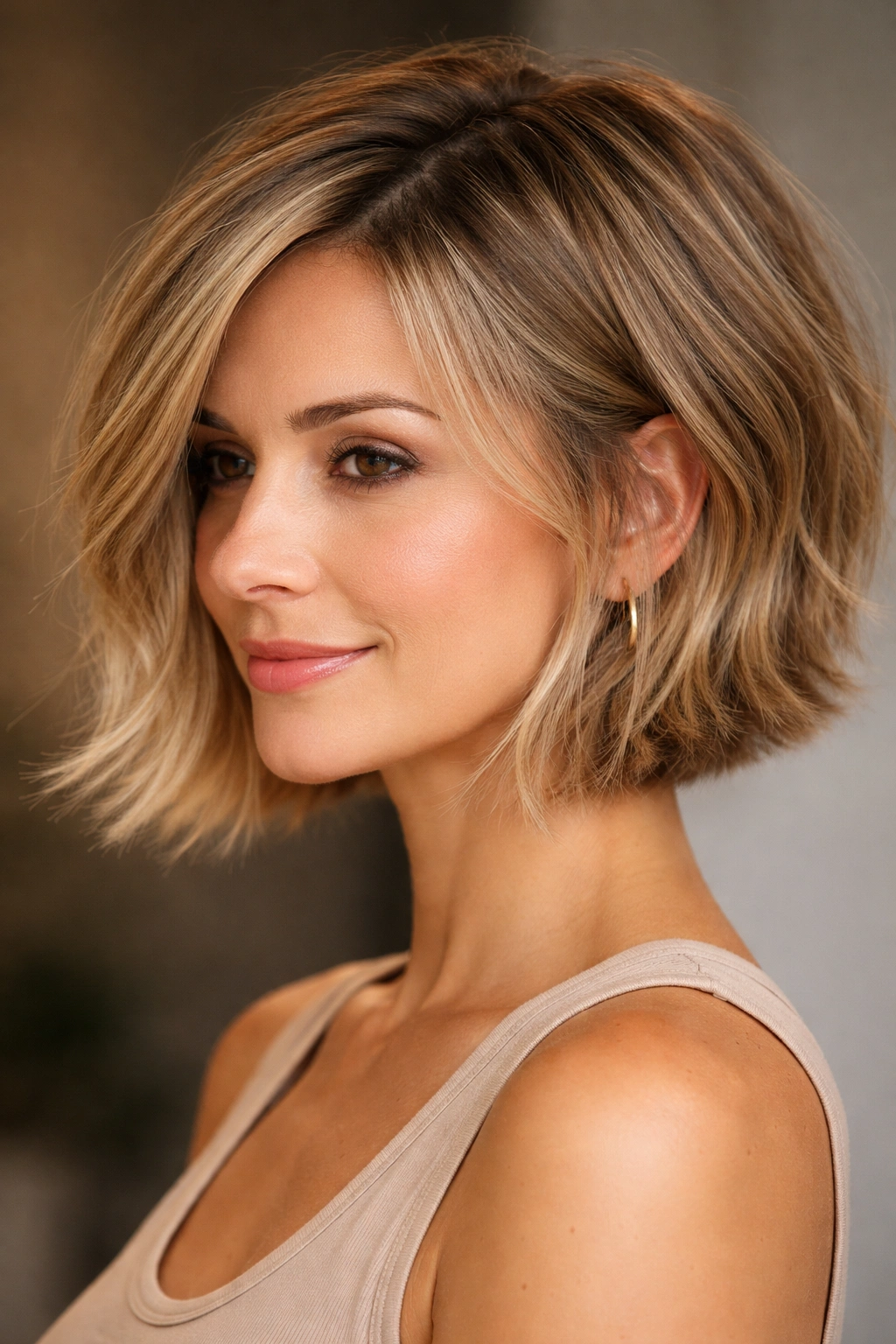 Chin-length textured bob showing depth and layered texture
