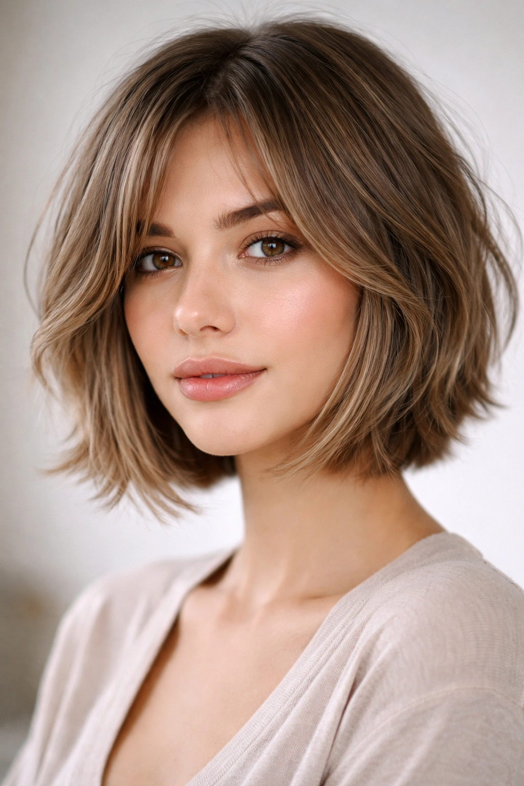 Close-up textured bob with face-framing layers