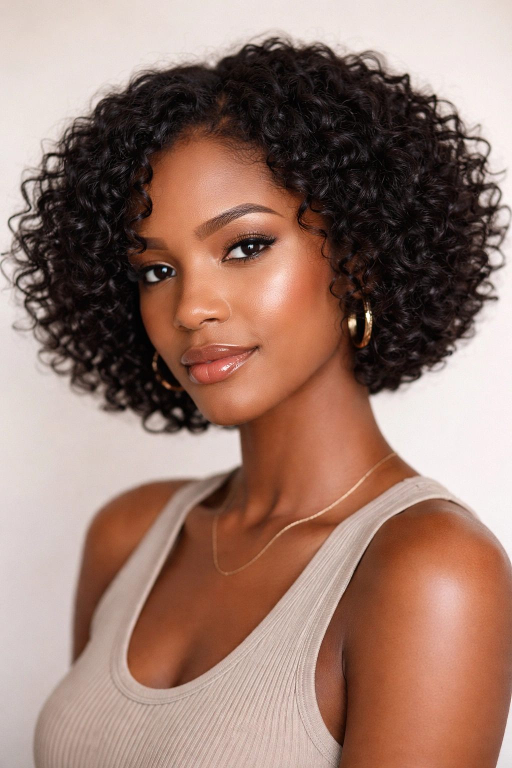 Textured bob showing curls and layers on short hair