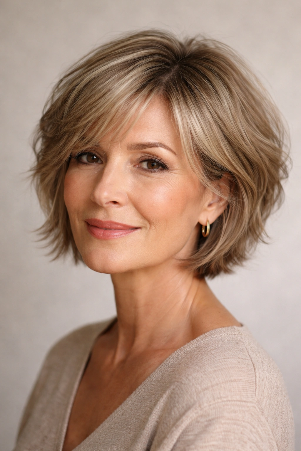 15 Youthful Haircuts That Flatter Older Women 4 Mature woman wearing a textured bob with soft angled layers and movement
