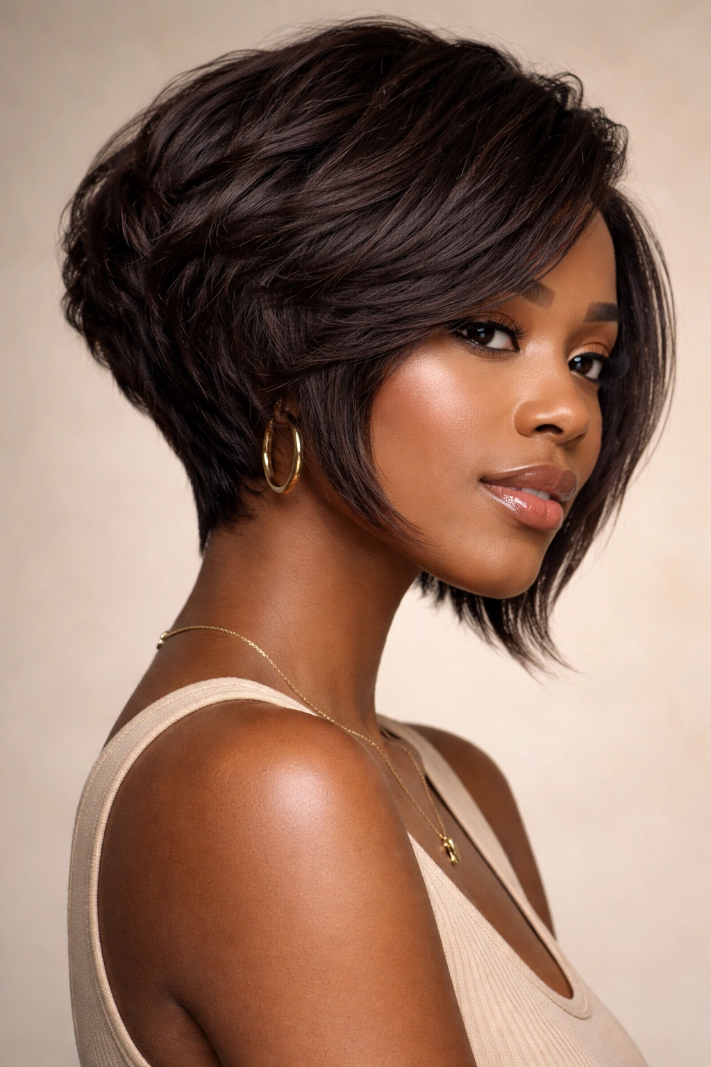 Back-to-front tapered bob with shorter back and longer front framing the face