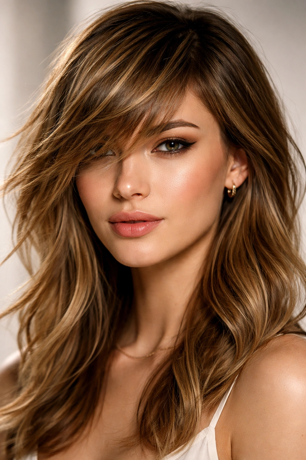 Close-up of textured and choppy side bangs with bold disconnected strands