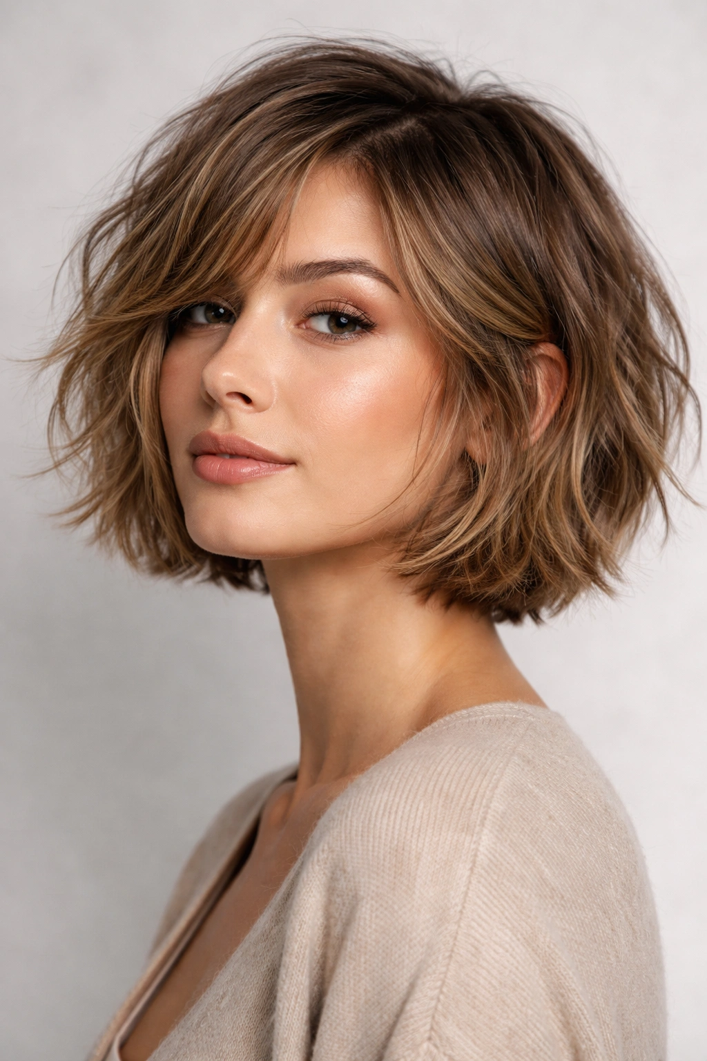 Textured choppy Italian bob with short layered pieces