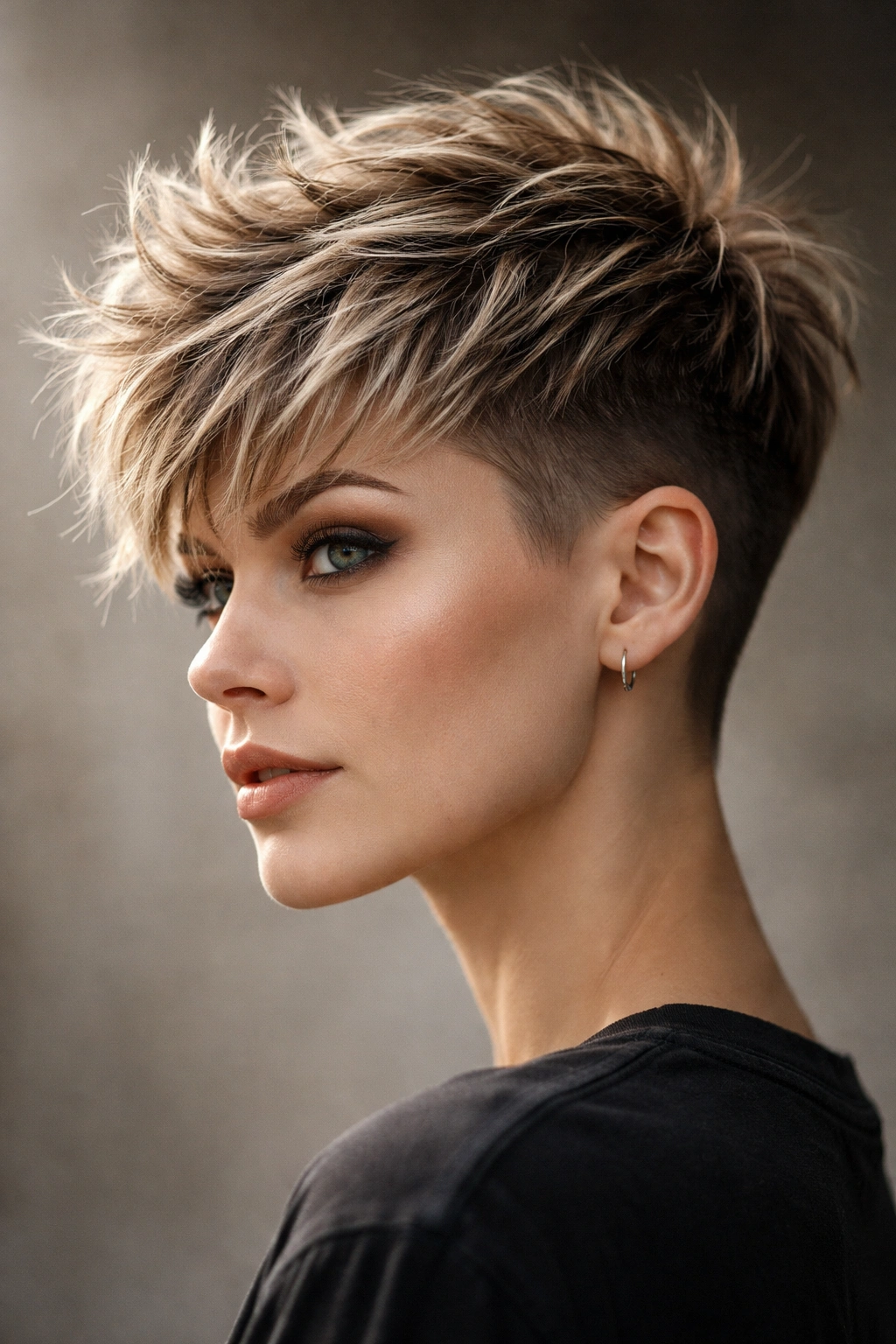 8 Undercut Pixie Styles From Soft To Sharp 3 Close-up of a textured choppy pixie with jagged top layers