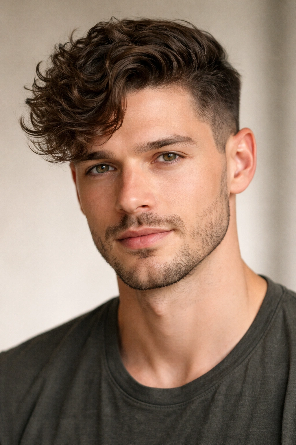 12 Haircuts For Men With Naturally Curly Hair 10 Portrait of a man with textured curly comb-over showing directional curl.