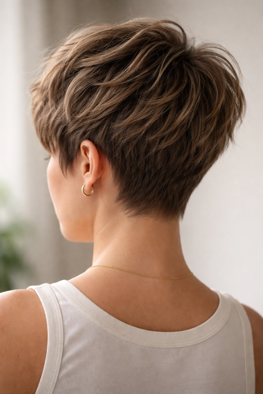 15 Short Haircuts From The Back You Need To See 2 Back view of a textured crop with choppy layers and dimensional silhouette.