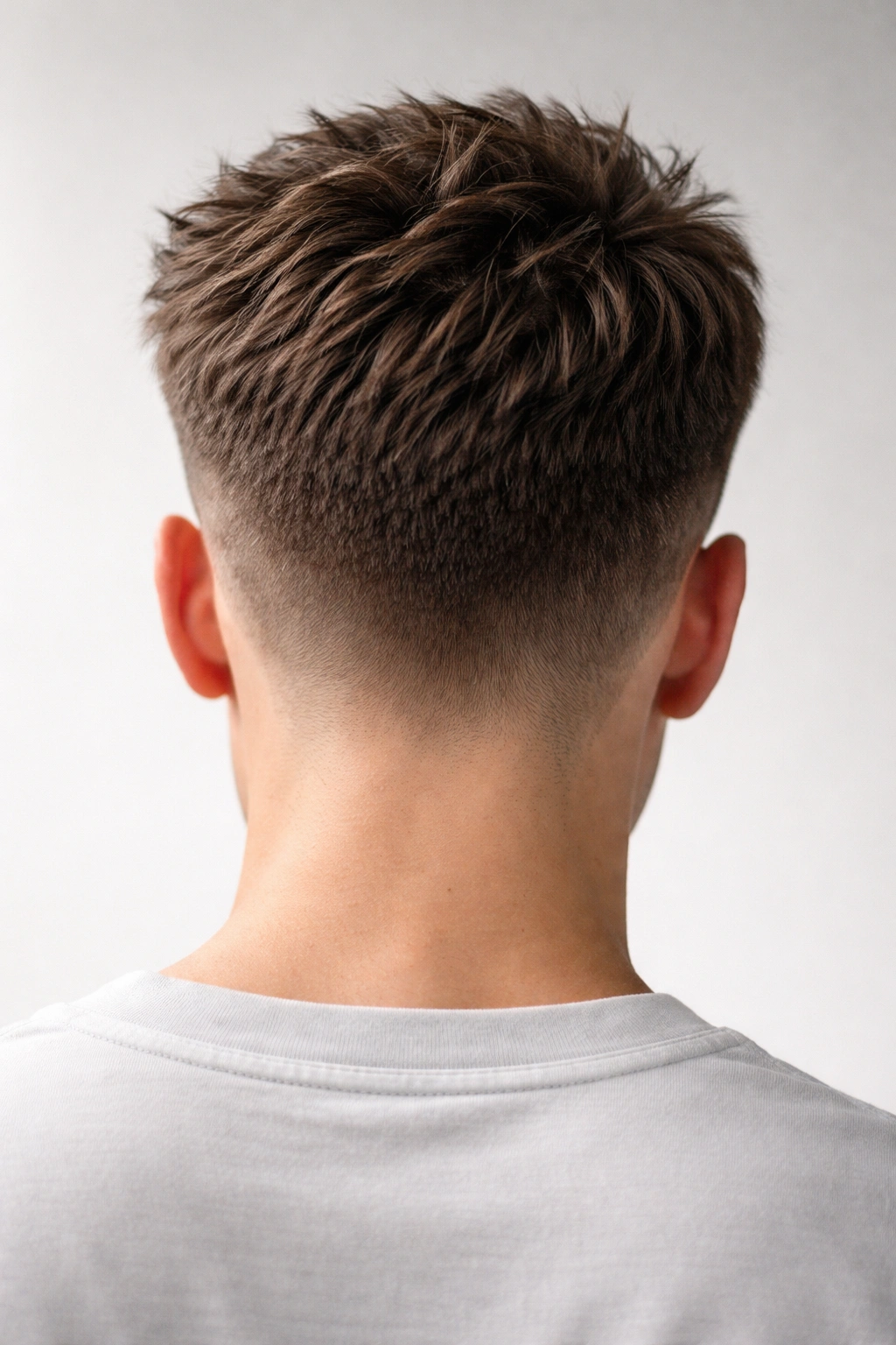 Back view of a textured crop with tapered sides and back crown texture