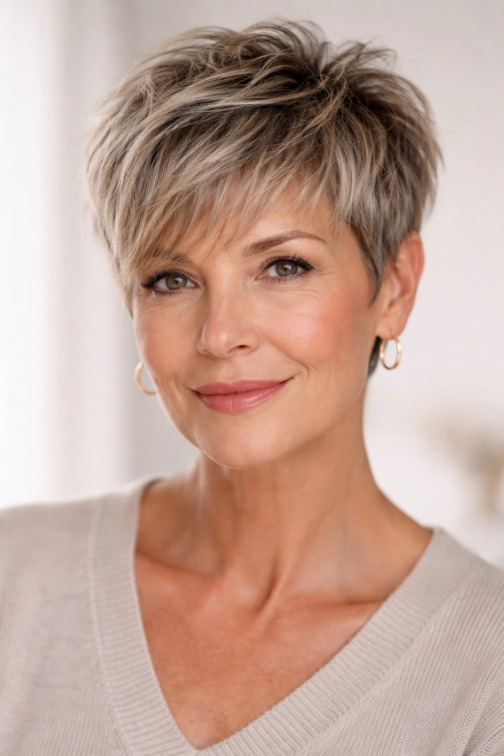 15 Youthful Haircuts That Flatter Older Women 13 Close-up of a textured crop with longer bangs