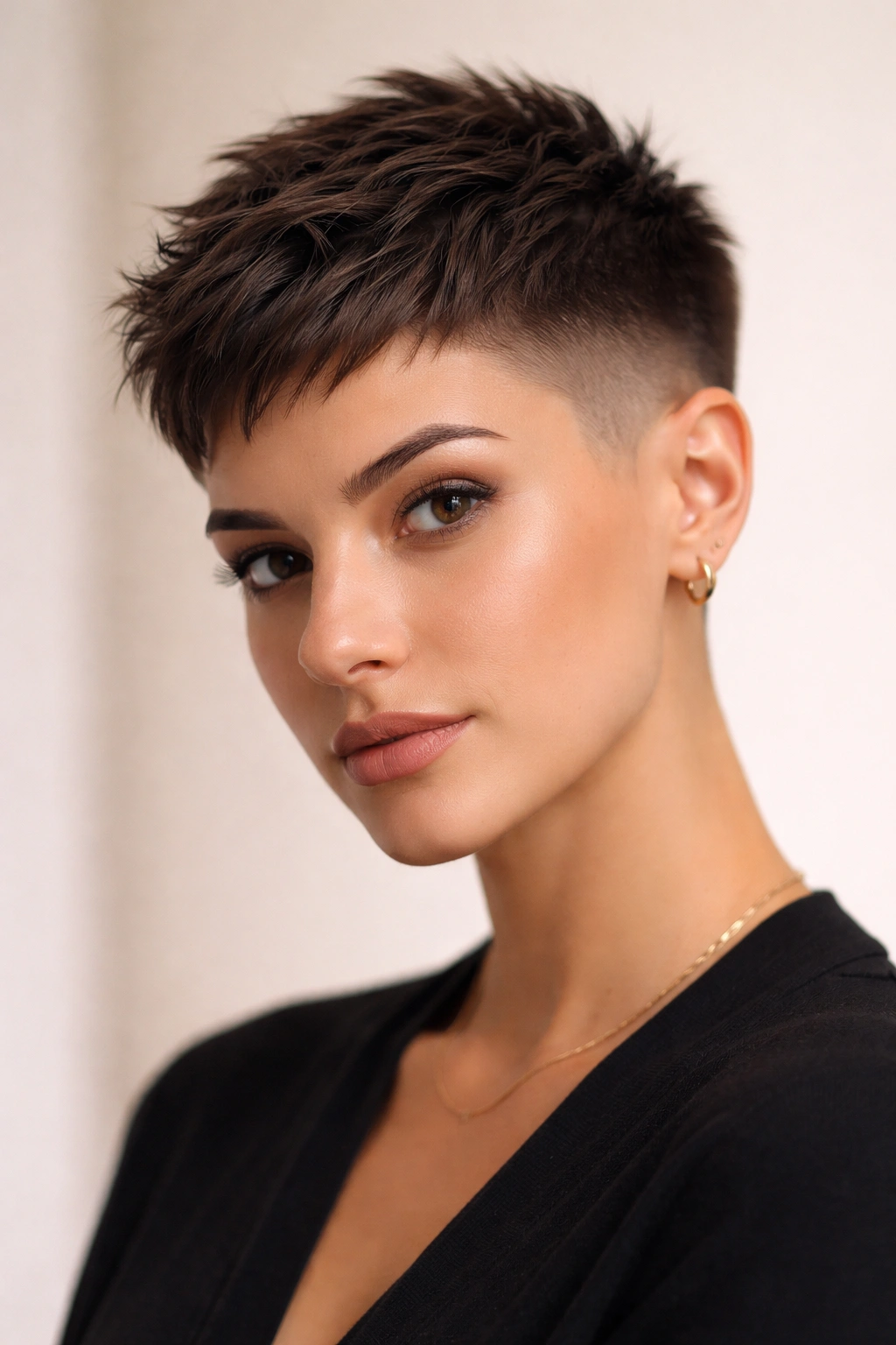 12 Short Haircuts With Shaved Sides For Bold Women 9 Woman with textured crop and crisp fade for professional bold look.