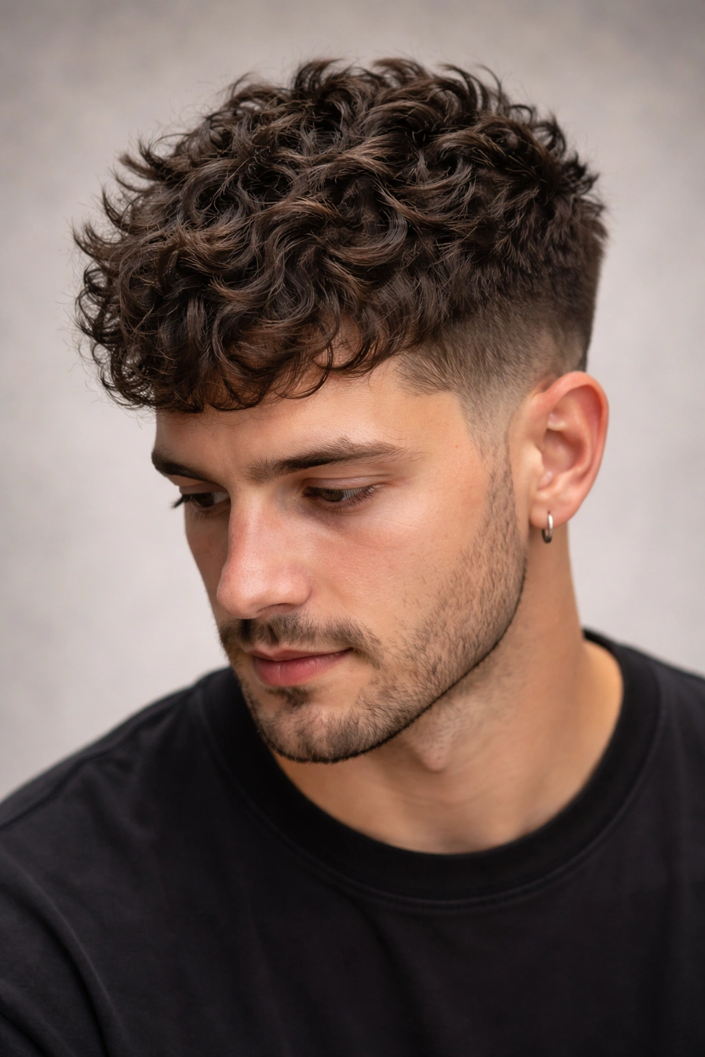 Model with a short textured crop showcasing choppy layers
