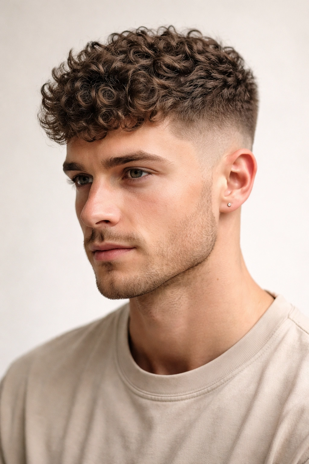 Close-up of a textured crop hairstyle on a male head with short top and tapered sides.